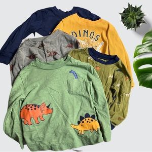 Lot of 5!- Carters Little Me Garanimals Boys 5 Long Sleeve Dinosaur Shirts Sz 2T